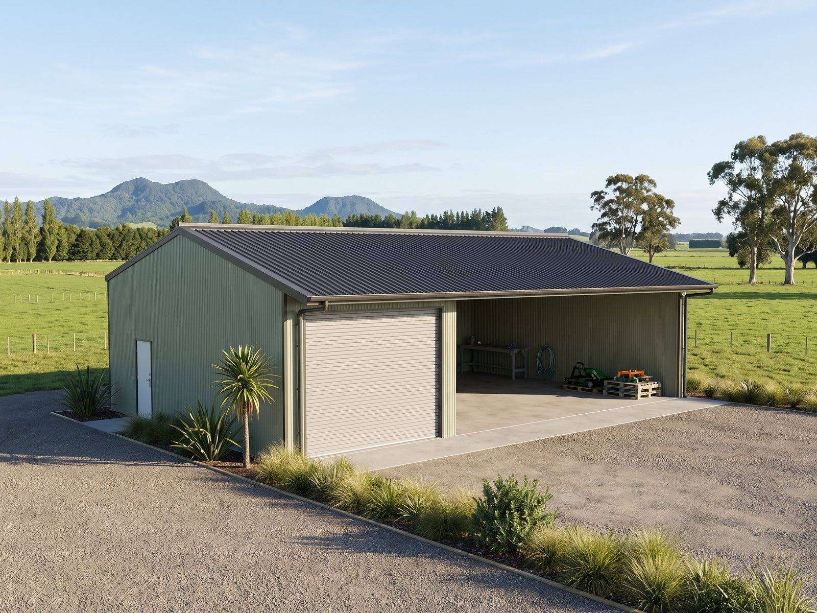 Ngatea — Kitset Implement Shed & Lockup — kitset shed plan, New Zealand